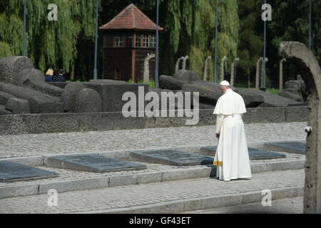 Auschwitz, Polen. 29. Juli 2016. Papst Francis besucht die ehemalige NS-Vernichtungslager Auschwitz-Birkenau in Oswiecim, Polen am Freitag, 29. Juli 2016. Er ist ein "Tag der Stille" hier verbringen, statt Teilnahme in den Weltjugendtag (WJT) in Polen. : Bildnachweis Armin Weigel/Dpa: Dpa picture-Alliance/Alamy Live News Stockfoto