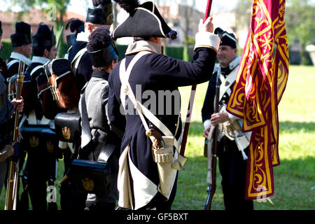 Historisches Reenactment der Schlacht von Napoleon genannt "dei Camolli" statt 16. April 1809 Villa Correr Dolfin Porcia - Pordeno Stockfoto