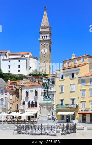 Tartini-Platz in der mittelalterlichen Stadt Piran, Slowenien Stockfoto