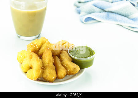 Patongko und Pandan Pudding und Kaffee Stockfoto