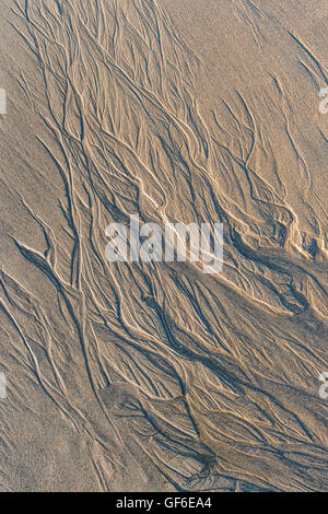 Wasser-Muster auf Sand mit Schatten und Licht des Morgens Stockfoto