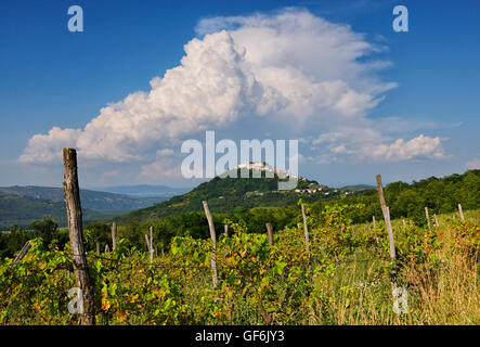 Motovun Altstadt auf dem Hügel mit schönen Wolken, Kroatien Stockfoto