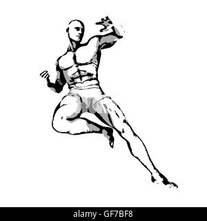 Comic-Buch-Held-Pose in Skizze Tinte Abbildung Stockfoto