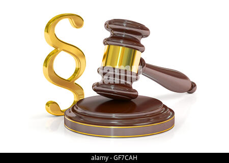 Absatz Gesetz Symbol und Richterhammer, 3D-Rendering isolierten auf weißen Hintergrund Stockfoto
