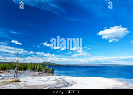 Blick auf die Ufer des Yellowstone Lake am West Thumb Geyser Basin im Yellowstone National Park Stockfoto