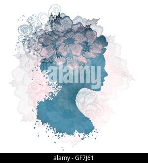 Abstrakte Design Vintage Grunge schöne Silhouette Floral Frau Stock Vektor