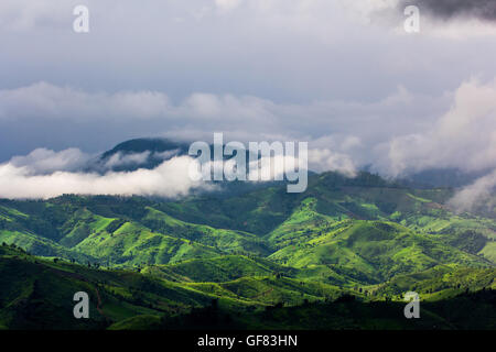 Panorama-Landschaft Nebel über Berge Blick am Morgen in der Provinz Nan, Thailand Stockfoto