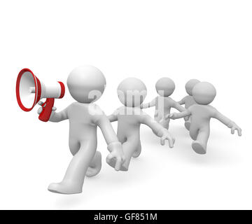 Führer und Anhänger auf einem weißen Hintergrund, Geschäft Metapher, 3D-Rendering Stockfoto