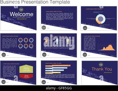 Satz von 9 Vektor-Vorlagen für Folien der Präsentation. Abstrakten bunten Hintergrund unscharf Natur, Landschaften, Stock Vektor