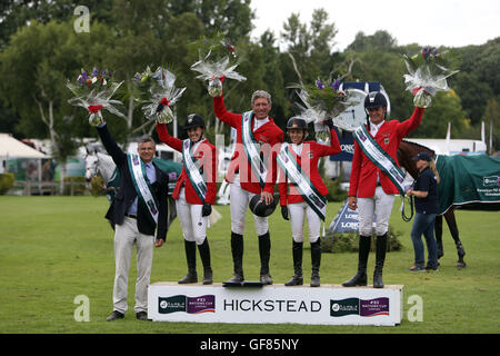 Deutschland gewinnen Furusiyya FEI Nations Cup tagsüber vier die Longines Royal International Horse Show in Hickstead, West Sussex. Stockfoto