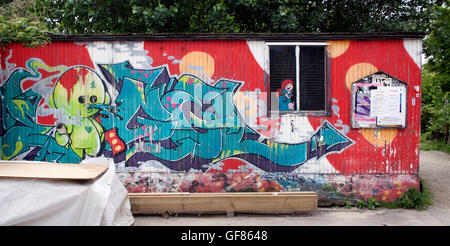 Graffiti-Kunst an der Wand in Freetown Christiania in Kopenhagen Stockfoto