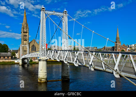 Greig Street Hängebrücke über den Fluss Ness, Inverness, Schottland, Großbritannien Stockfoto