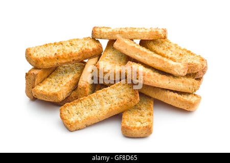 Knusprige italienische Antipasti Bruschetta isoliert auf weißem Hintergrund. Stockfoto