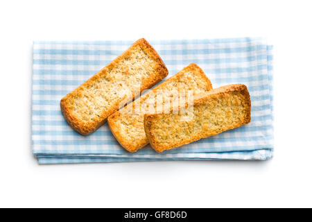 Knusprige italienische Antipasti Bruschetta isoliert auf weißem Hintergrund. Stockfoto