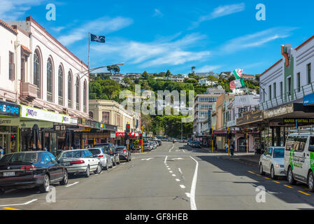 Jolly Roger und Art-Deco-Architektur auf Hastings Street, Napier, Hawkes Bay Stockfoto