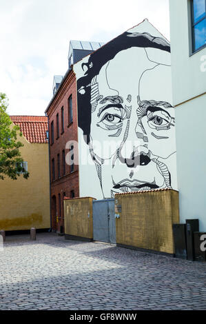 Odense, Dänemark - 21. Juli 2015: Ein Wandbild in der Altstadt Stockfoto