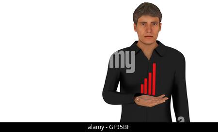 Rote Bar Graph in des Mannes Hand 3d render Stockfoto