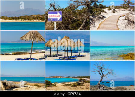 Foto-Collage mit Bildern von Chrissi Island, in der Nähe von Kreta, Griechenland. Stockfoto