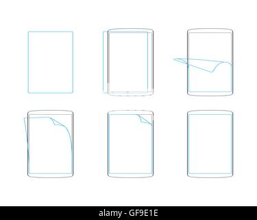 Screen Protector flache Symbole Umriss Vektor-Illustration EPS anwenden Stock Vektor