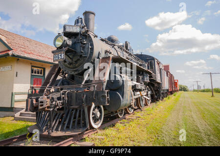 Historische Dampfmaschine im Open-Air-Museum in North Battleford, Saskatchewan Kanada Stockfoto