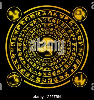 Geheime Schrift Aliens. Geheimnisvolle Symbole auf einem Teller. Runen generierten Hires Texturen. Stockfoto