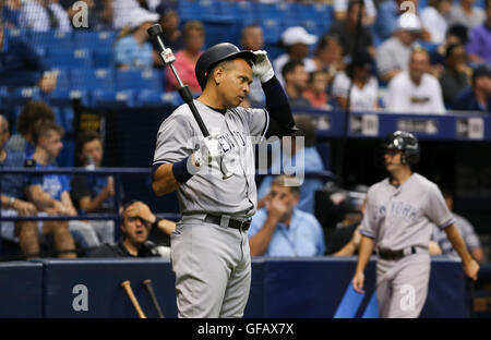 St. Petersburg, Florida, USA. 30. Juli 2016. WILL VRAGOVIC | Times.New York Yankees Designated Hitter Alex Rodriguez (13) auf dem Deck im ersten Inning das Spiel zwischen den New York Yankees und die Tampa Bay Rays im Tropicana Field in St. Petersburg, Florida am Samstag, 30. Juli 2016. © Willen Vragovic/Tampa Bay Times / ZUMA Draht/Alamy Live News Stockfoto