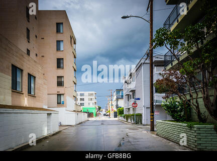 Gebäude entlang einer Straße in Venice Beach, Los Angeles, Kalifornien. Stockfoto