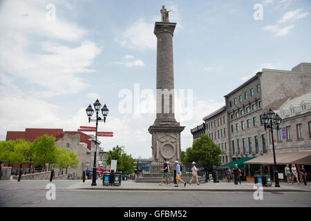 MONTREAL - 27. Mai 2016: Nelson Säule ist ein Denkmal im Jahre 1809 bei Place Jacques-Cartier, Montreal, Quebec, gewidmet Stockfoto