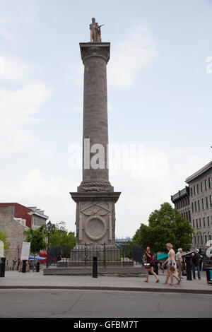 MONTREAL - 27. Mai 2016: Nelson Säule ist ein Denkmal im Jahre 1809 bei Place Jacques-Cartier, Montreal, Quebec, gewidmet Stockfoto