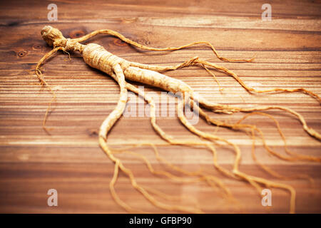 Trocknen von Ginseng auf Holz Hintergrund Stockfoto