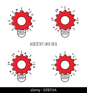 Kreative Glühbirne und Zahnrad-Symbol Konzept Hintergrund. Design für Poster, Flyer, Cover, Broschüre. Wirtschaft und Industrie Idee. Stock Vektor