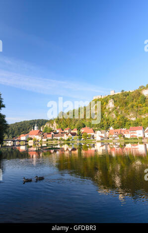 Kallmünz: Fluss Naab, St. Michael-Kirche, Burg Kallmünz, Deutschland, Bayern, Bayern, Oberpfalz, Oberpfalz Stockfoto