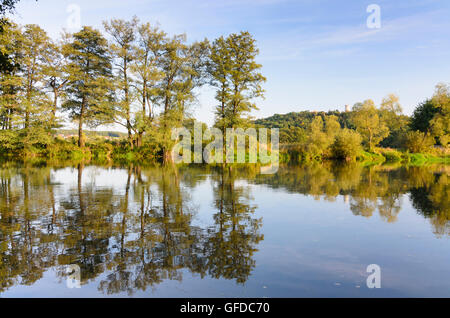 Burglengenfeld: Fluss Naab und Burglengenfeld Burg, Deutschland, Bayern, Bayern, Oberpfalz, obere Pfalz Stockfoto