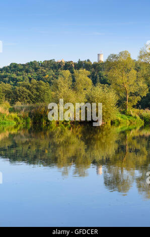 Burglengenfeld: Fluss Naab und Burglengenfeld Burg, Deutschland, Bayern, Bayern, Oberpfalz, obere Pfalz Stockfoto