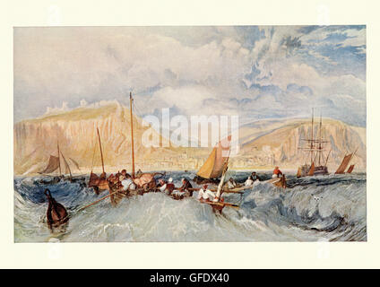 Hastings aus dem Meer, nach dem Aquarell von J M W Turner. 1818 Stockfoto