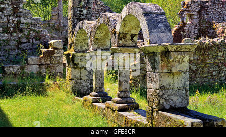 Portugal, Montalegre: Ruinen von den Kreuzgang des ehemaligen Klosters Santa Maria de Pitoes Das Junias Stockfoto