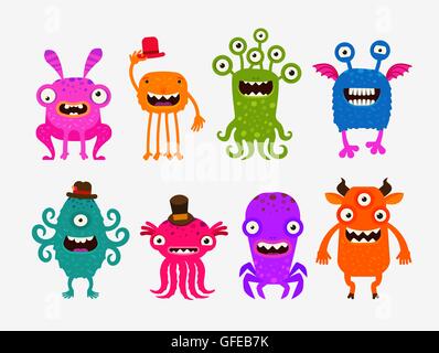 Spaß niedlichen Cartoon Monster. Stellen Sie Icons Vektor-illustration Stock Vektor