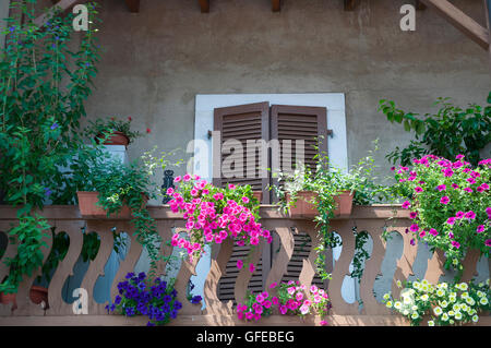 Fenster und Balkon in Limone Dorf, Italien Stockfoto