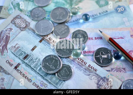 Vereinigte Arabische Emirate Dirham Währung hautnah Stockfoto