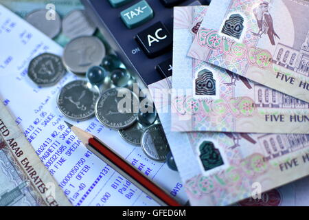Vereinigte Arabische Emirate Dirham Währung hautnah Stockfoto