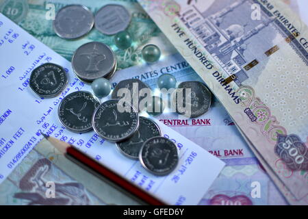 Vereinigte Arabische Emirate Dirham Währung hautnah Stockfoto