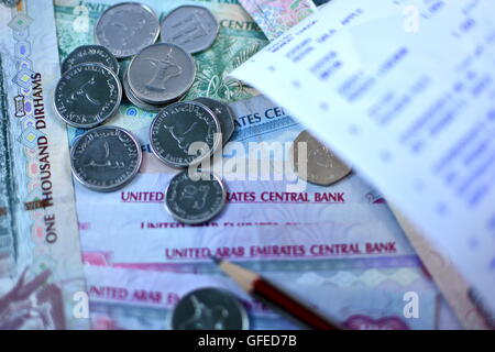 Vereinigte Arabische Emirate Dirham Währung hautnah Stockfoto