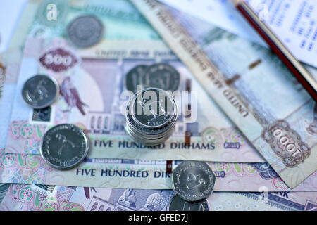 Vereinigte Arabische Emirate Dirham Währung hautnah Stockfoto