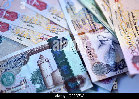 Vereinigte Arabische Emirate Dirham Währung hautnah Stockfoto