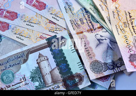 Vereinigte Arabische Emirate Dirham Währung hautnah Stockfoto