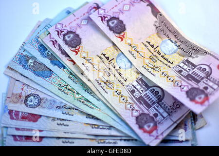 Vereinigte Arabische Emirate Dirham Währung hautnah Stockfoto