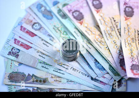 Vereinigte Arabische Emirate Dirham Währung hautnah Stockfoto