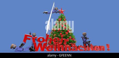 Weihnachtsbaum mit glücklich Weihnachten schreiben in deutscher Sprache / Frohe Weihnachten Stockfoto