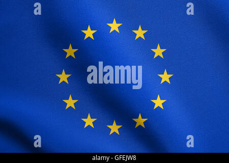 Flagge von Europa winken in den Wind mit detaillierten Stoff. Flagge der Europäischen Union. Stockfoto