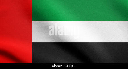 Flagge der Vereinigten Arabischen Emirate winken im Wind mit detaillierten Stoff. Nationalflagge der VAE. Stockfoto